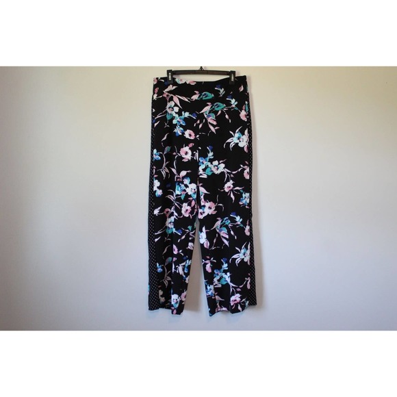 Lane Bryant Floral Dot Wide Leg Crepe Pants Black Mixed Print Size 14/16 H14843 - Picture 2 of 13
